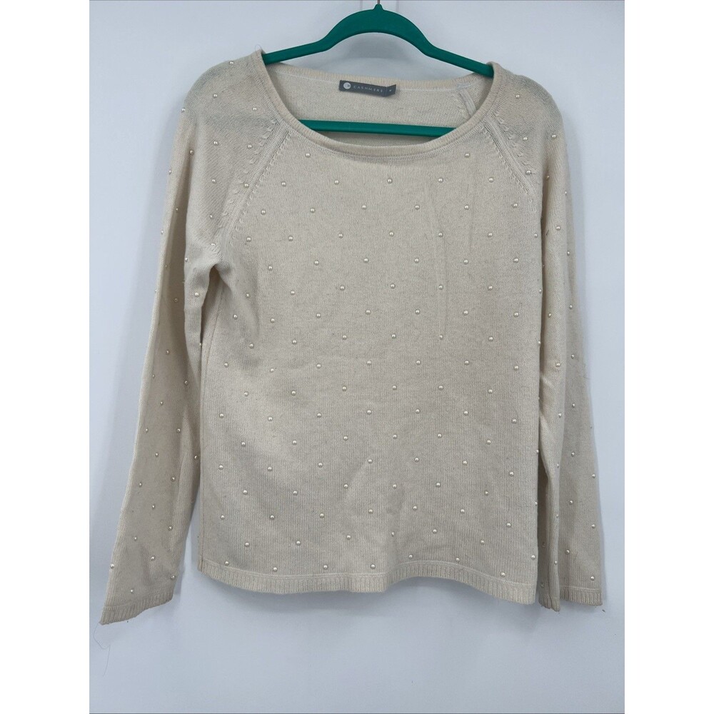 In Cashmere Cream Pearl Accent Long Sleeve Pullover Sweater Medium